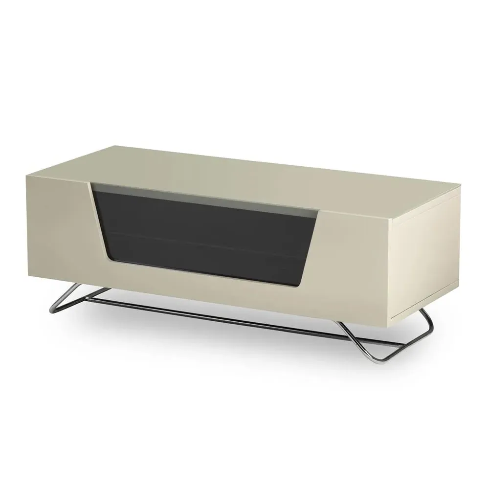 Chroma Small TV Stand with Flip Glass Door - Ivory, High Gloss