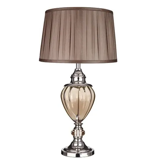 Chrome Table Lamp with Amber Glass - Brown image