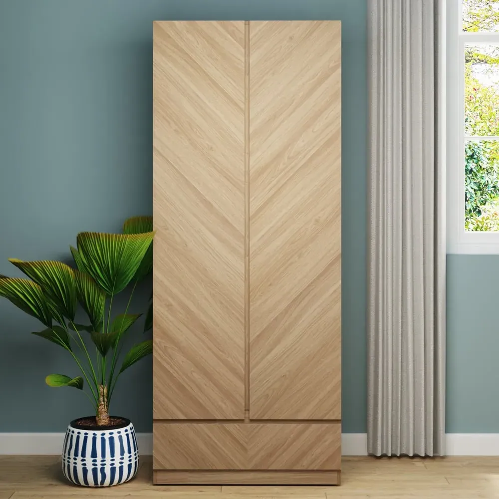 Ciana 2 Door Wardrobe with Drawer - Euro Oak