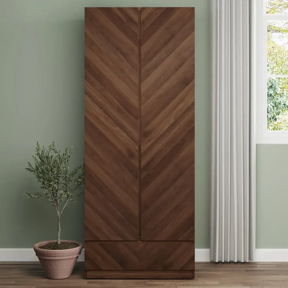 Ciana Wardrobe with 2 Doors 1 Drawer - Walnut