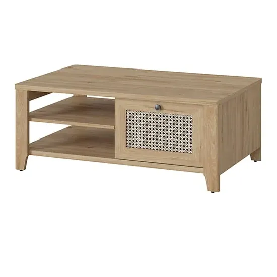 Cicero Coffee Table with 1 Drawer - Oak, Rattan Effect image