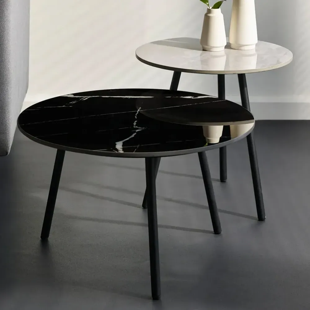 Cicero Nesting Side Tables - White, Sintered Stone