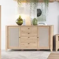 Cicero Sideboard with 2 Doors 4 Drawers - Oak, Rattan Effect