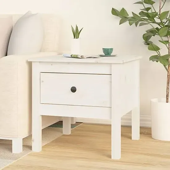Ciella Side Table with Drawer - White, Pine Wood