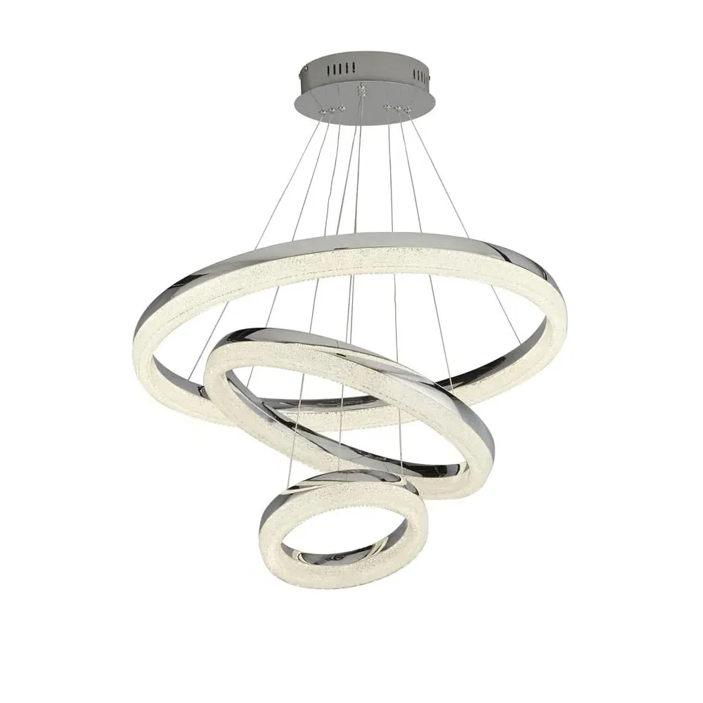 Circle 3 Light Pendant Light - Chrome, Crushed Glass
