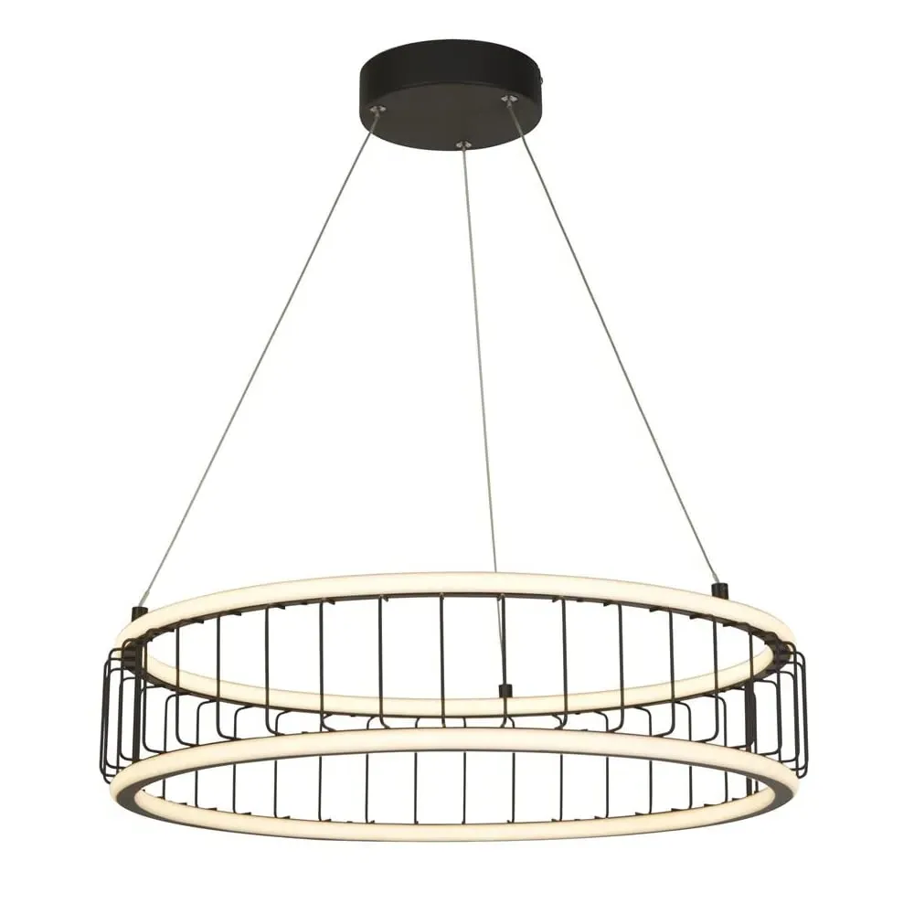 Circolo LED Large Drum Pendant Light - Black, Metal