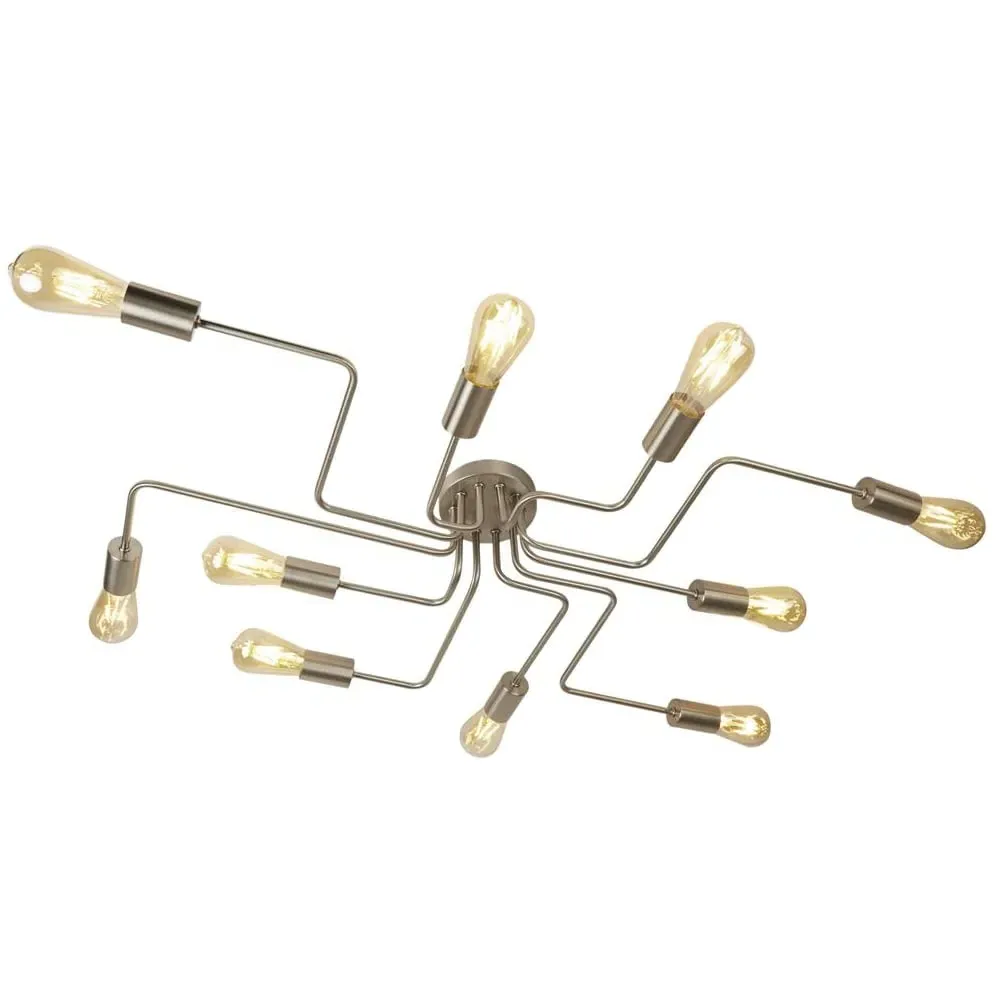 Circuit 10 Light Ceiling Flush Light - Satin Silver, Glass image