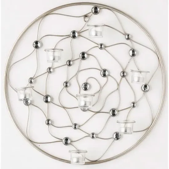 Circular Wire Gem Wall Art with Candle Holders - Silver, Metal product