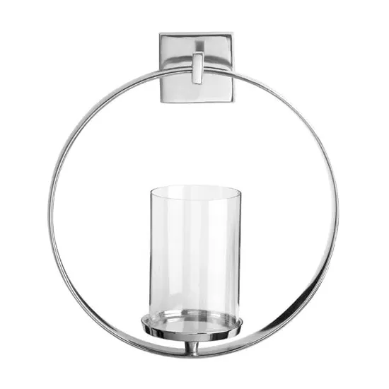 Circus Round Wall Sconce Glass Candle Holder - Silver image