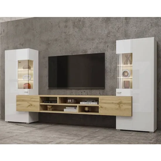 Citrus High Gloss Entertainment Unit - White, Wotan Oak image