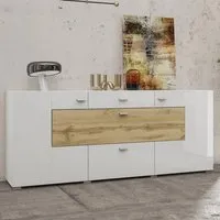 Citrus Sideboard with 3 Doors 2 Drawers - White, High Gloss