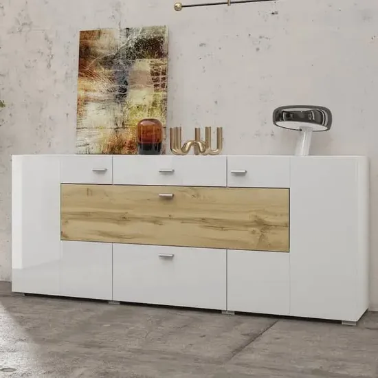 Citrus Sideboard with 3 Doors 2 Drawers - White, High Gloss