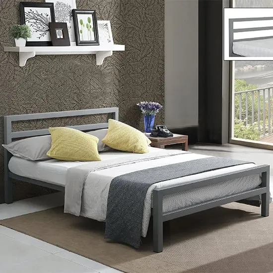 City Block King Size Bed Frame - Grey, Metal