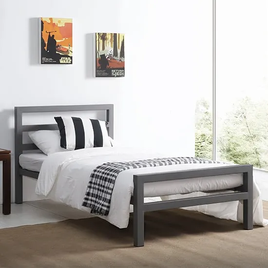 City Block Single Bed Frame - Grey, Metal image