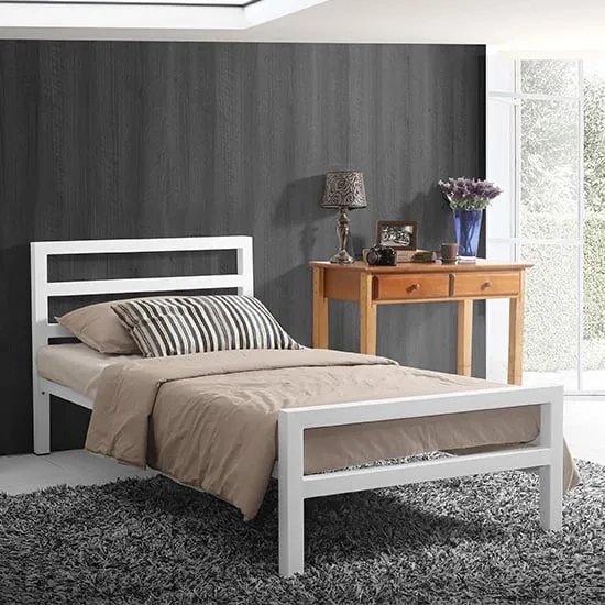 City Block Single Bed Frame - White, Metal
