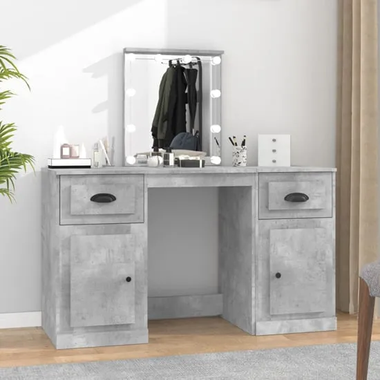 Claire Dressing Table with LED Lights - Concrete Effect