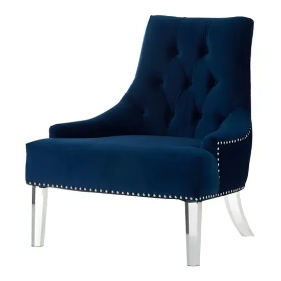 Clarox Button Tufted Accent Chair - Blue, Velvet