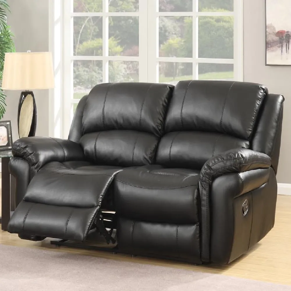 Claton 2-Seater Recliner Sofa - Black, Faux Leather