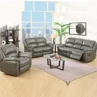Claton 3-Piece Recliner Sofa Suite - Grey, Faux Leather