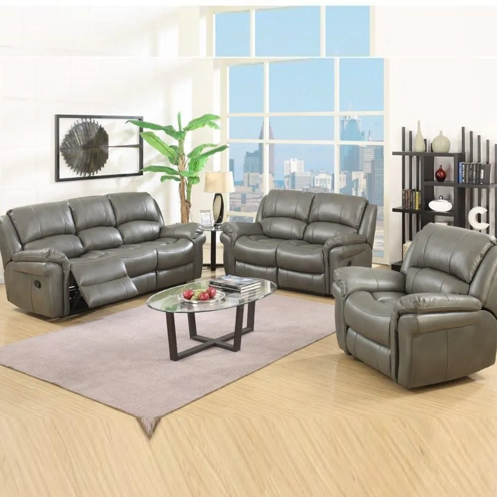 Claton 3-Piece Recliner Sofa Suite - Grey, Faux Leather image