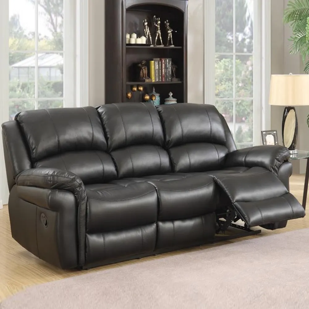 Claton 3-Seater Recliner Sofa - Black, Faux Leather