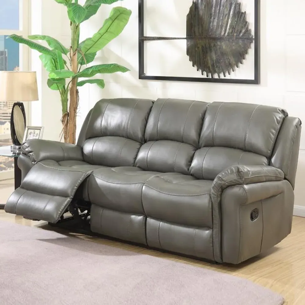 Claton 3-Seater Recliner Sofa - Grey, Faux Leather