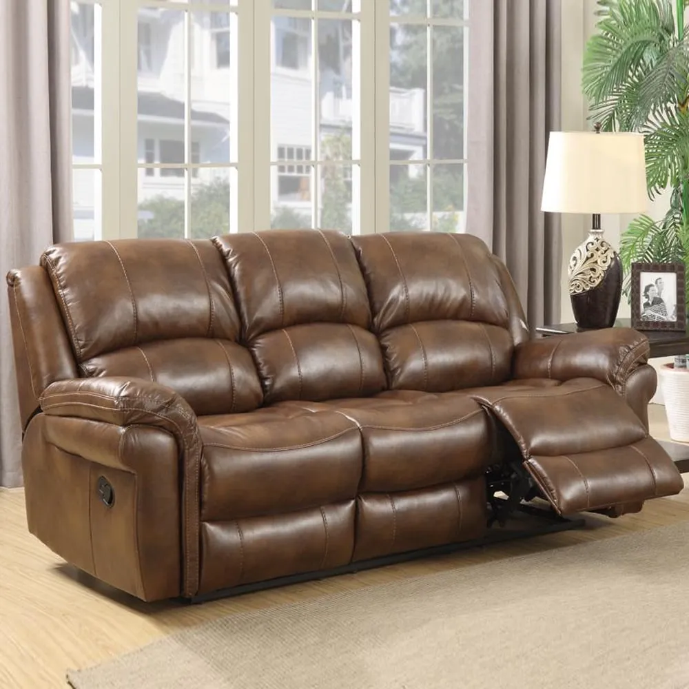 Claton 3-Seater Recliner Sofa - Tan, Faux Leather