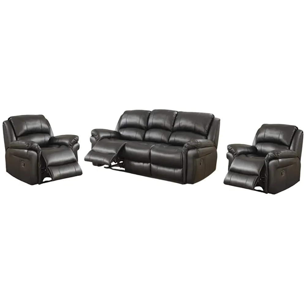 Claton 3+1+1 Seater Recliner Sofa Set - Black, Faux Leather