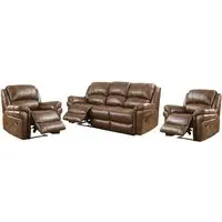 Claton 3+1+1 Seater Recliner Sofa Set - Tan, Faux Leather