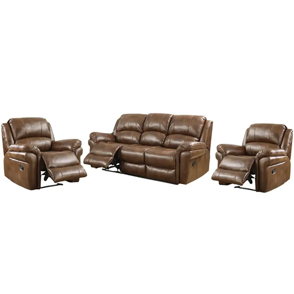 Claton 3+1+1 Seater Recliner Sofa Set - Tan, Faux Leather
