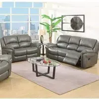 Claton 3+2 Seater Recliner Sofa Set - Grey, Faux Leather