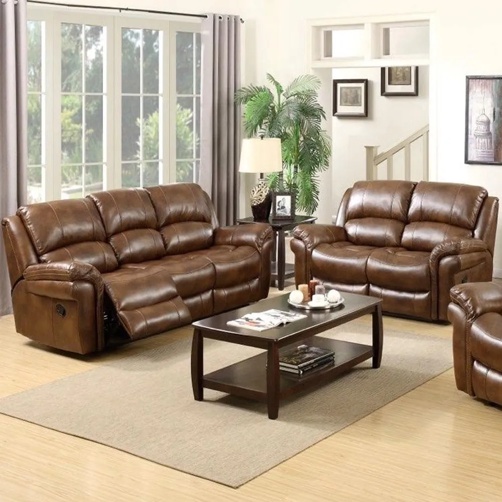 Claton 3+2 Seater Recliner Sofa Set - Tan, Faux Leather