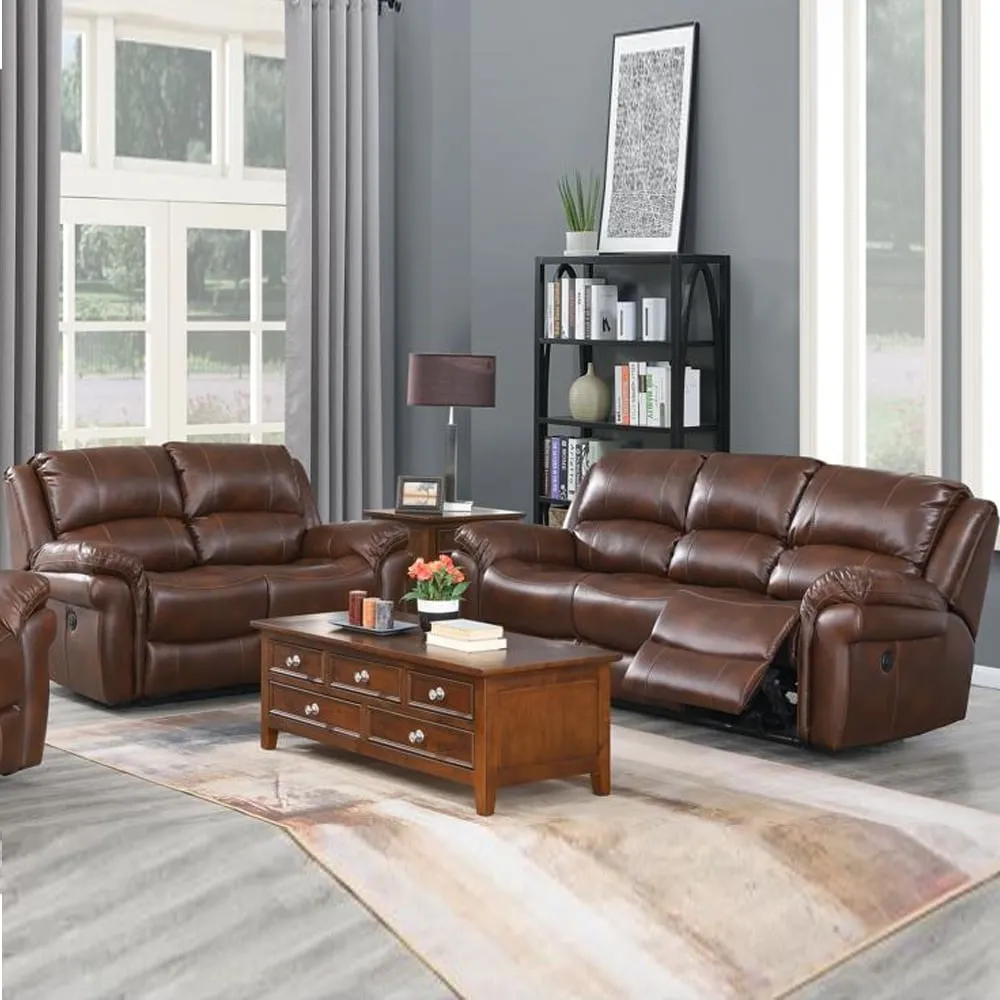 Claton Electric 3+2 Seater Recliner Sofa Set - Tan, Faux Leather