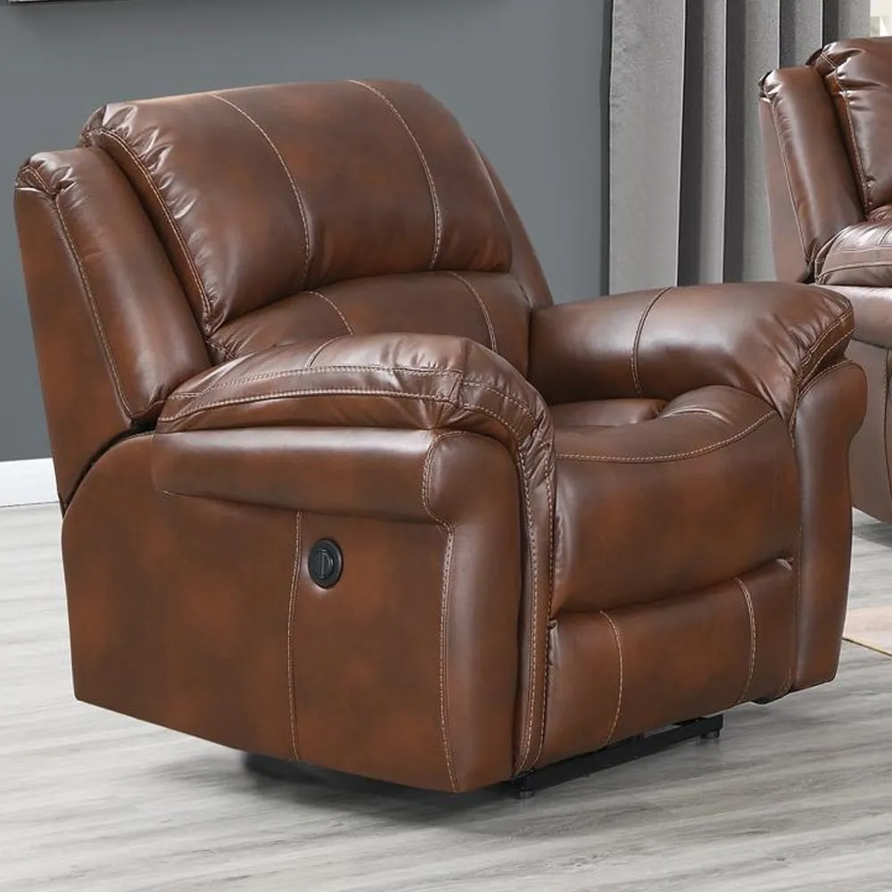Claton Electric Recliner Armchair - Tan, Faux Leather