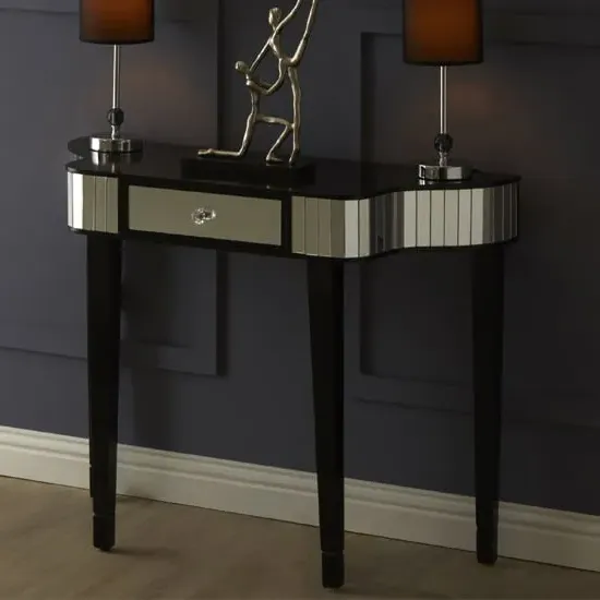 Clavona Mirrored Glass Console Table - Clear, Black