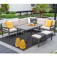 Clayton Corner Lounge Dining Set - Sand, Aluminium