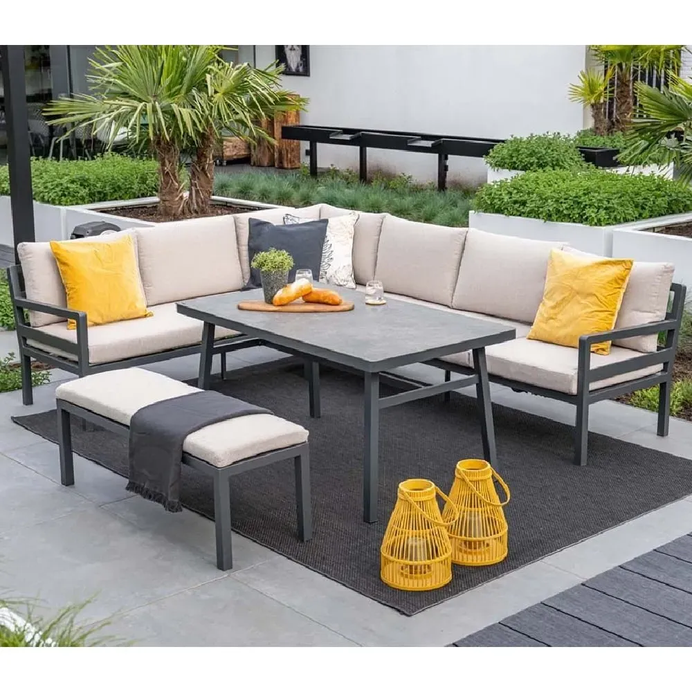 Clayton Corner Lounge Dining Set - Sand, Aluminium