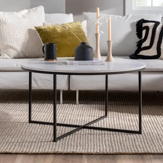 Clayton Round Coffee Table - White, Wood