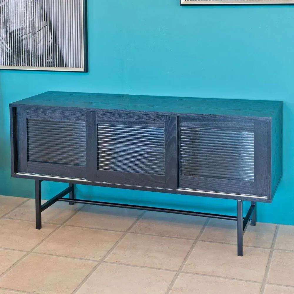 Cleburne Storage Cabinet with 3 Sliding Doors - Black