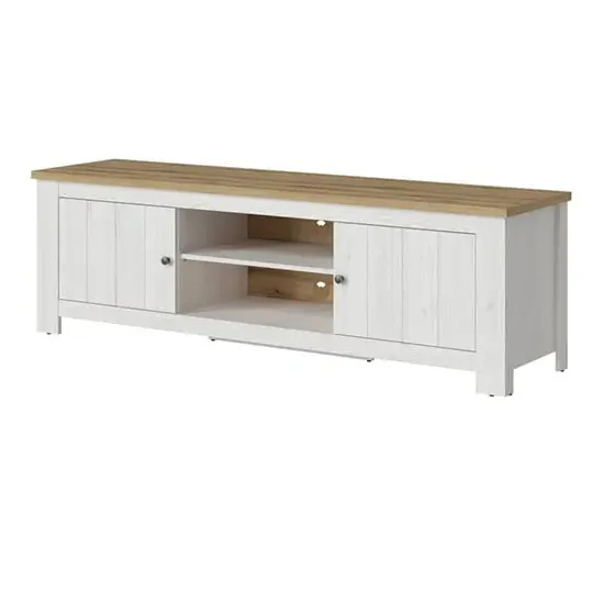 Clinton Wide TV Stand with 2 Doors - White, Oak