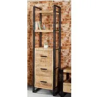 Clio Slim Bookcase with 3 Drawers - Oak, Reclaimed Wood