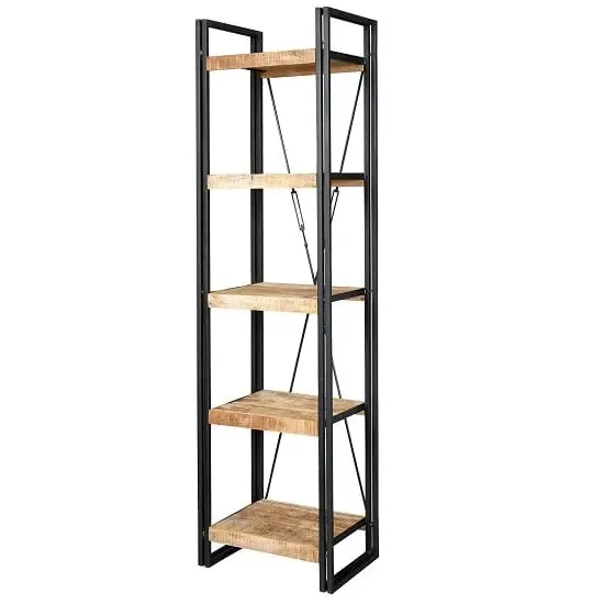Clio Slim Bookcase with 5 Shelves - Reclaimed Wood, Metal