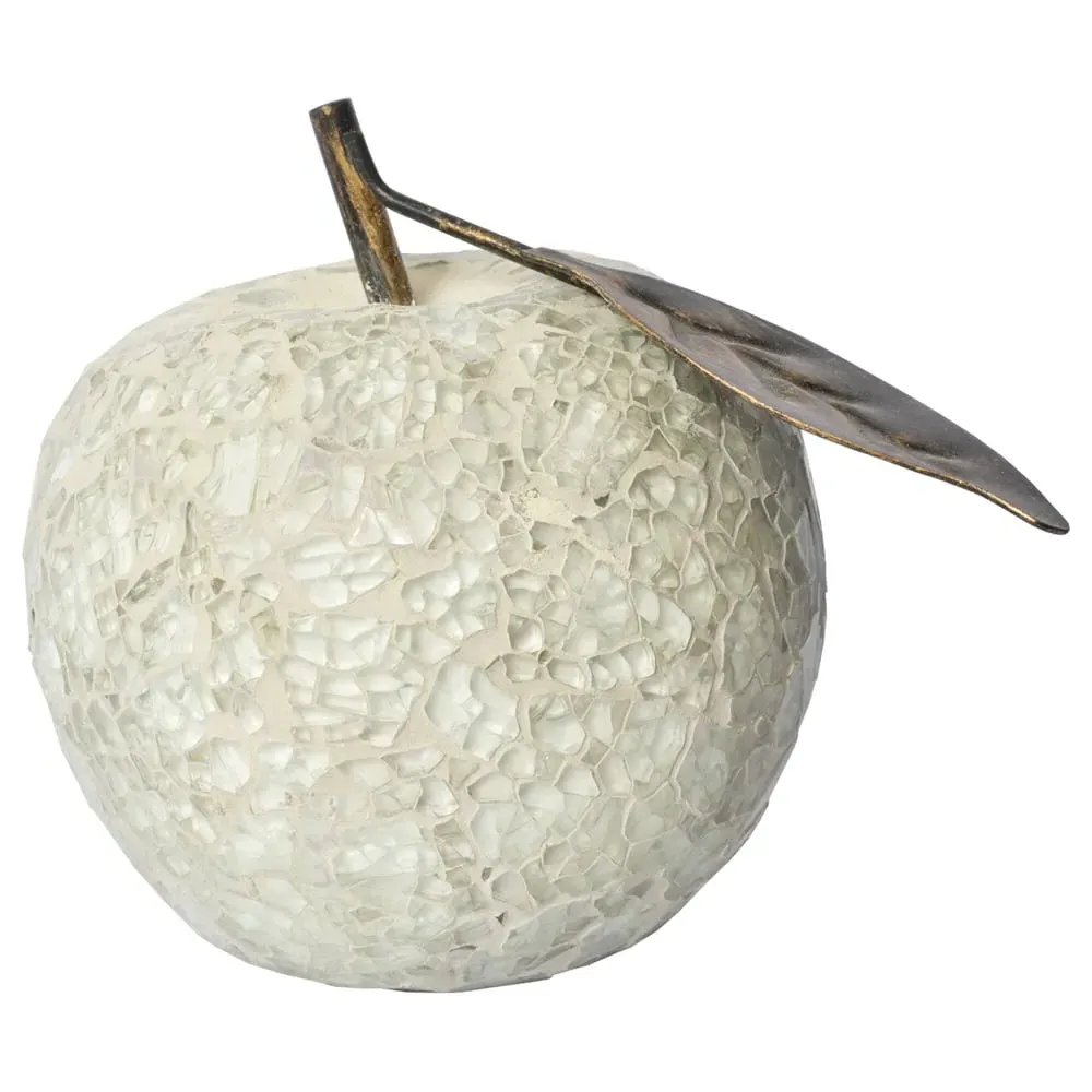 Clisson Mosaic Glass Apple with Leaf - White