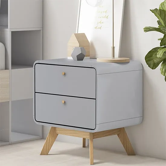 Clive Bedside Cabinet with 2 Drawers - Grey, MDF image