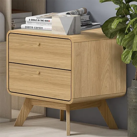 Clive Bedside Cabinet with 2 Drawers - Oak, MDF