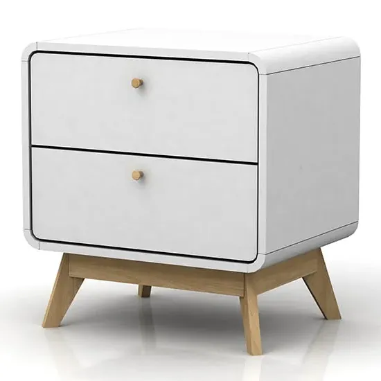 Clive Bedside Cabinet with 2 Drawers - White, MDF