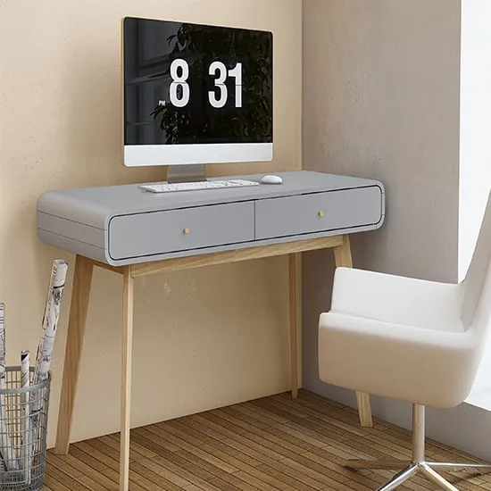 Clive Computer Desk with 2 Drawers - Grey, MDF