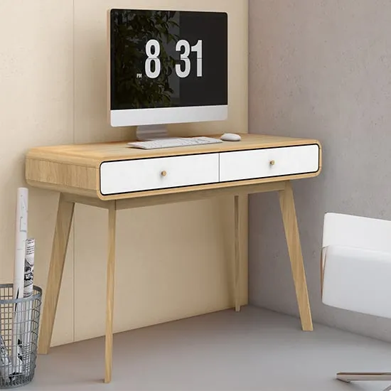 Clive Computer Desk with 2 Drawers - White, MDF