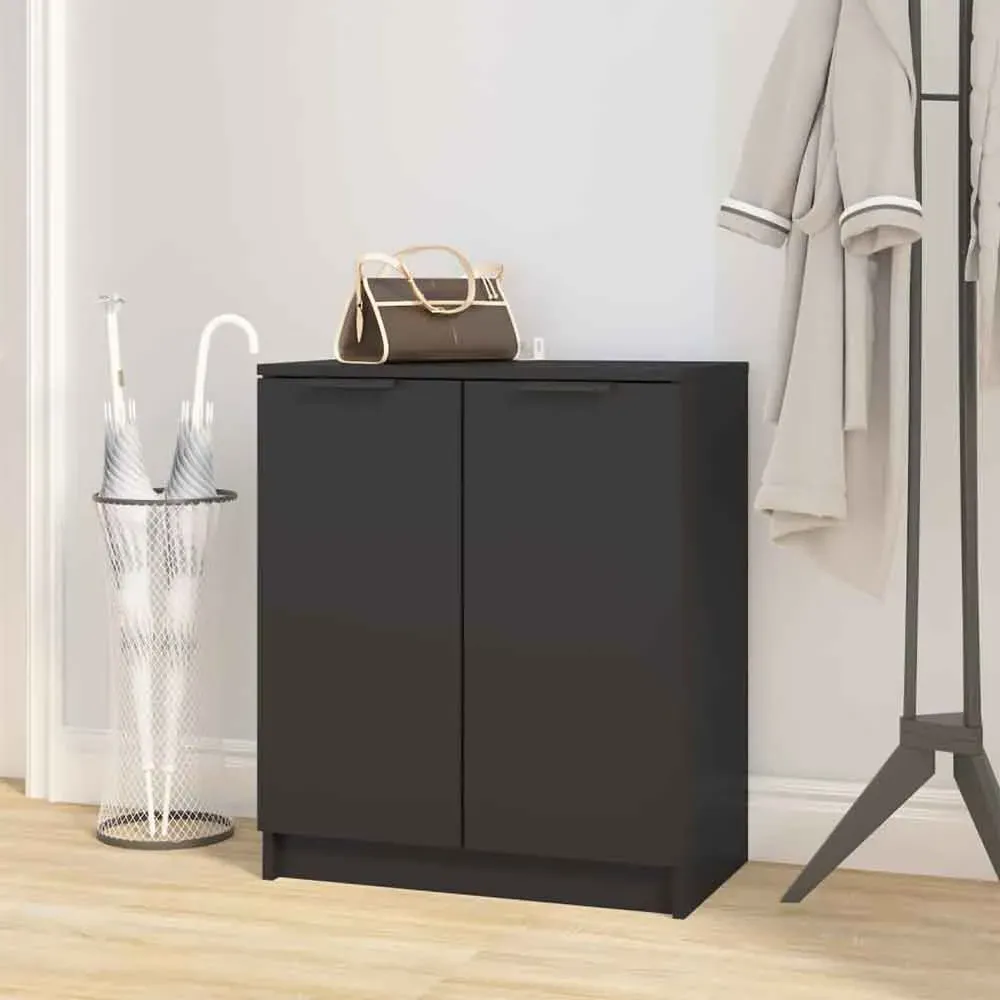 Clive Shoe Storage Cabinet with 2 Doors - Black, Engineered Wood