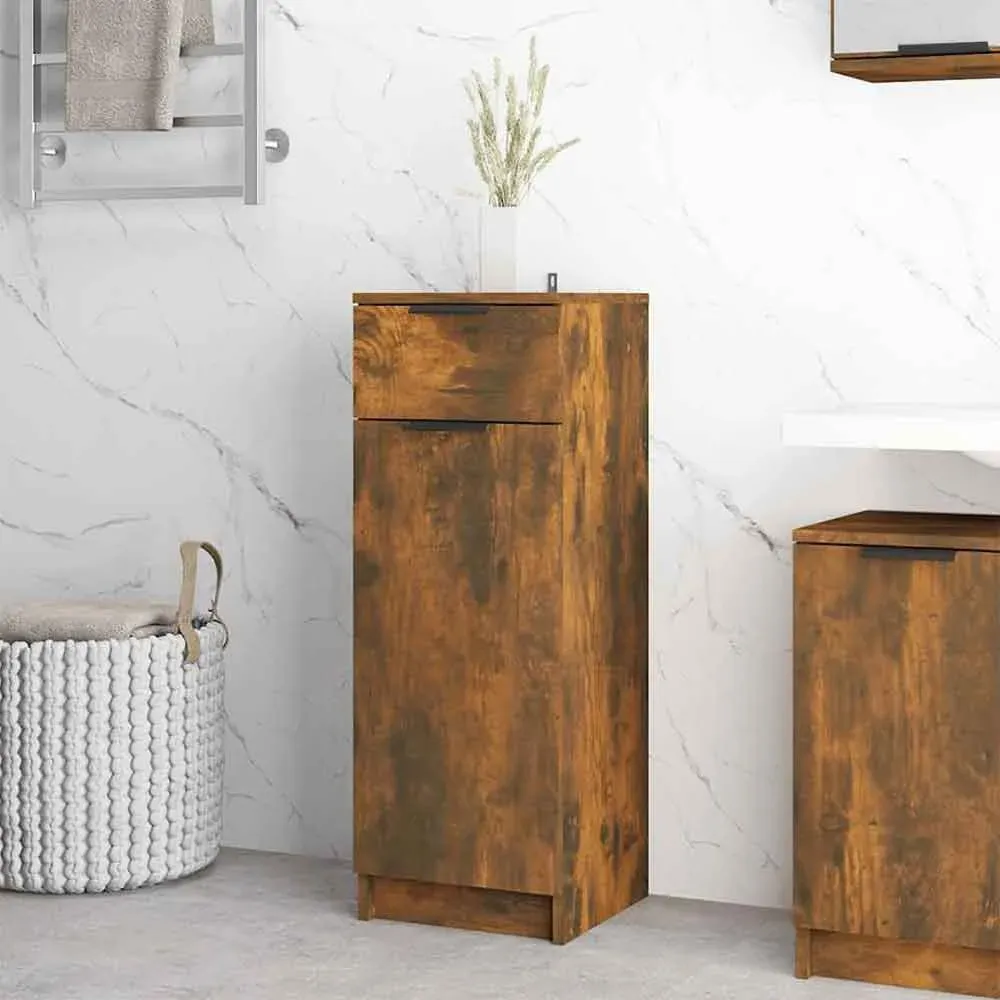 Clive Storage Cabinet with Drawer - Smoked Oak, Engineered Wood